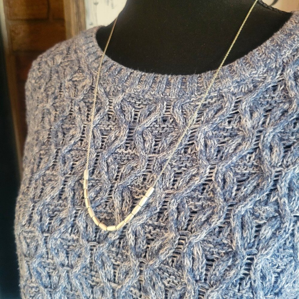 Jeanne Pierre Lovely Round Neck, Heather Blue Cable Knit Sweater - Size L - Picture 2 of 10